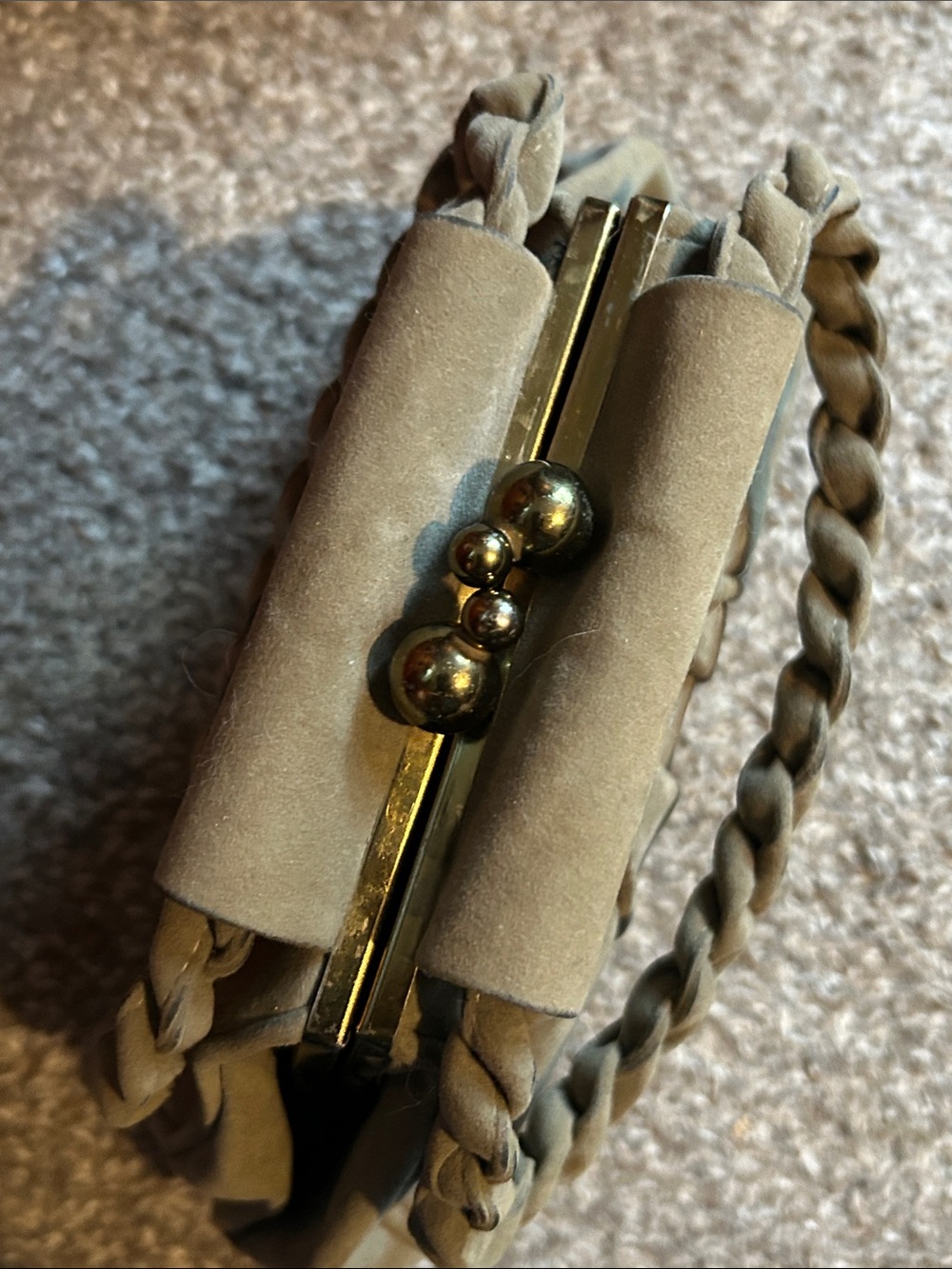 Vintage Olive Suede Mini wristlet Bag with Braided Strap - Picture 4 of 4